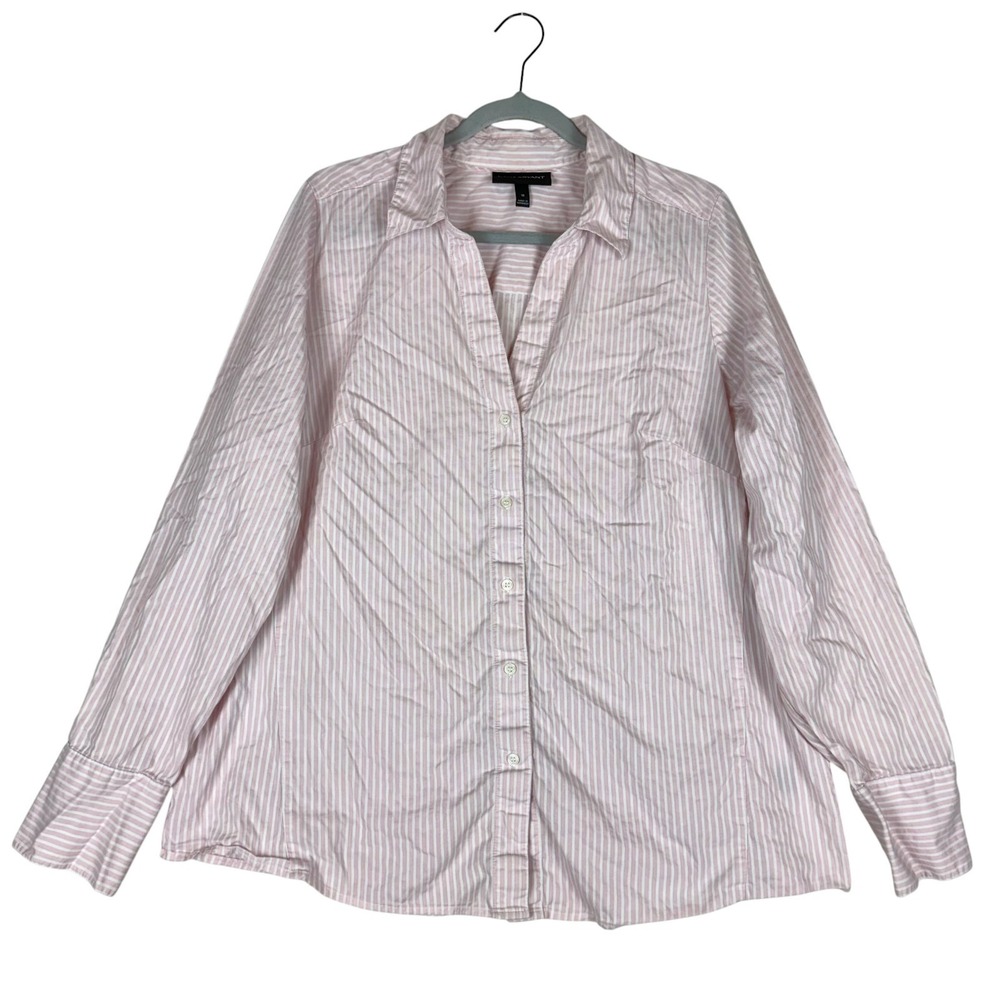 Lane Bryant Shirt Womens 18 Pink White Striped Cotton Stretch Casual Button Up